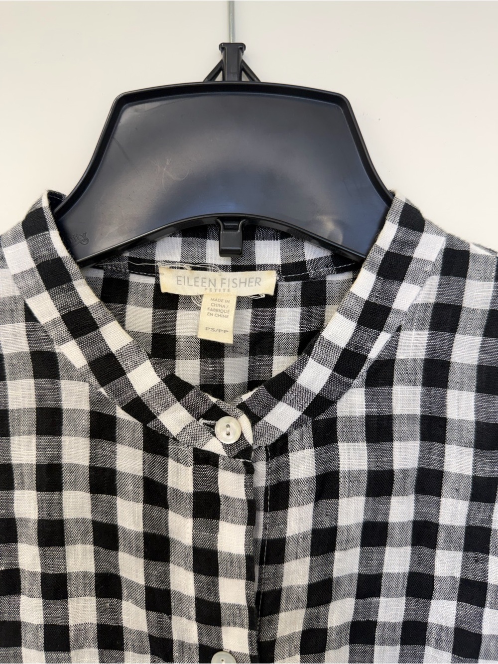 Eileen Fisher Cottagecore 100% Linen Gingham Top Small